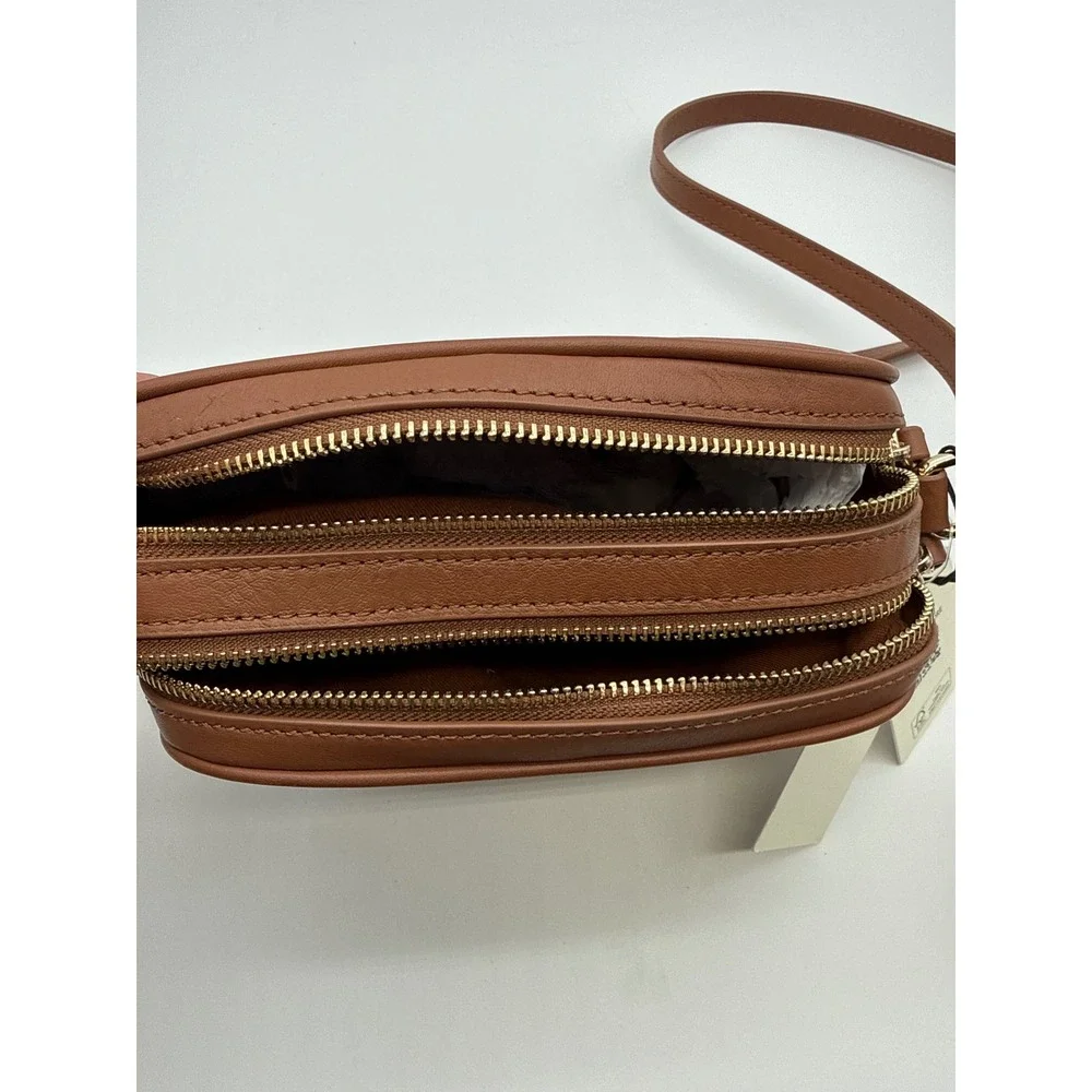 Ted Baker London Brown Leather Crossbody Bag Gold Hardware Camera Bag NWT